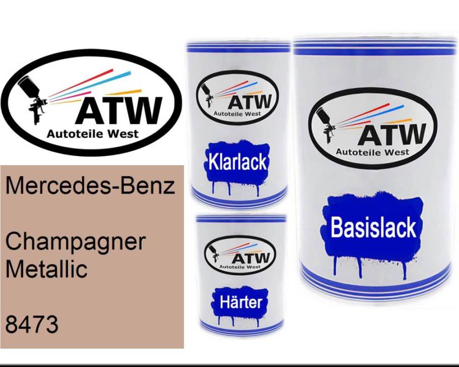 Mercedes-Benz, Champagner Metallic, 8473: 500ml Lackdose + 500ml Klarlack + 250ml Härter - Set, von ATW Autoteile West.